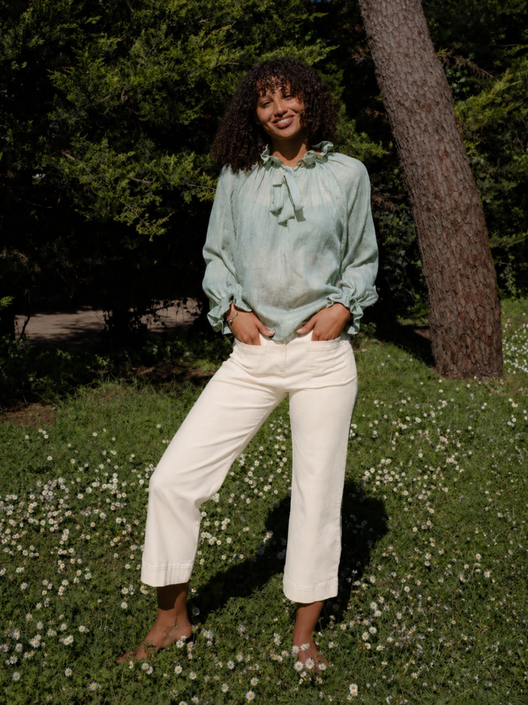 Blouse en voile de coton – Légèreté & élégance (Vert d'eau)