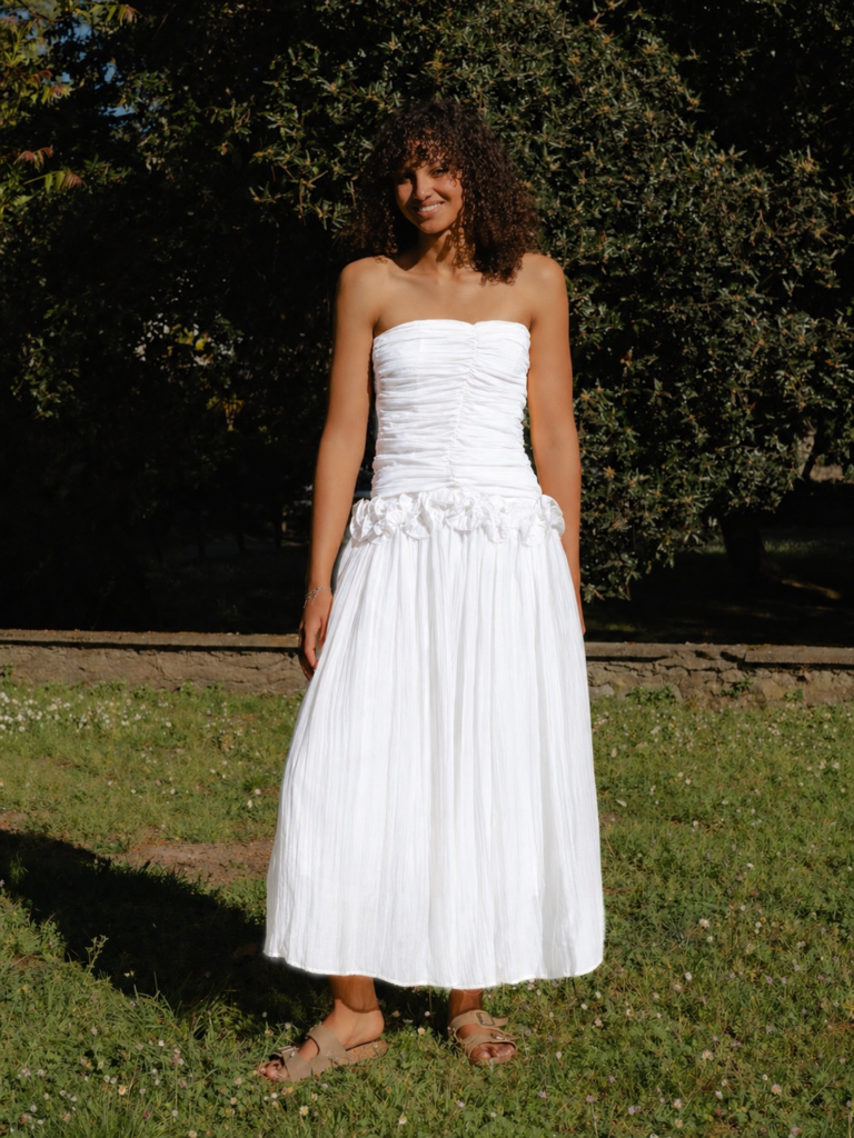 Robe bustier fluide – Élégance & féminité (Écru)