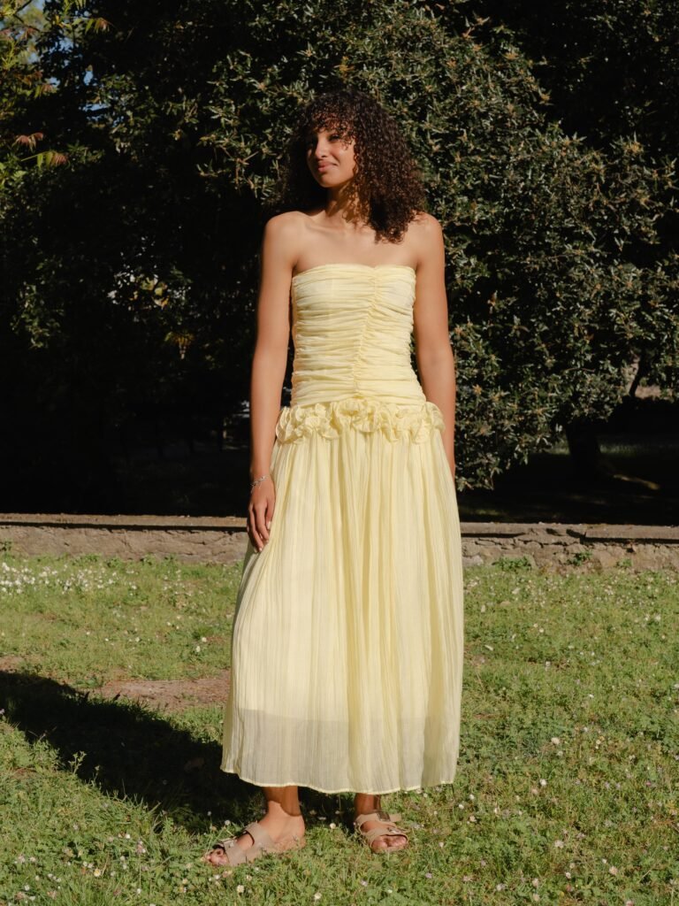 Robe bustier fluide – Élégance & féminité (Jaune)