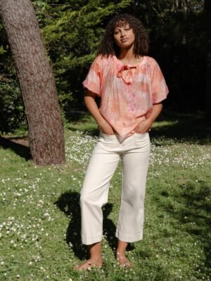 Blouse imprimée – Esprit bohème & lumineux (Rose & Orangé)