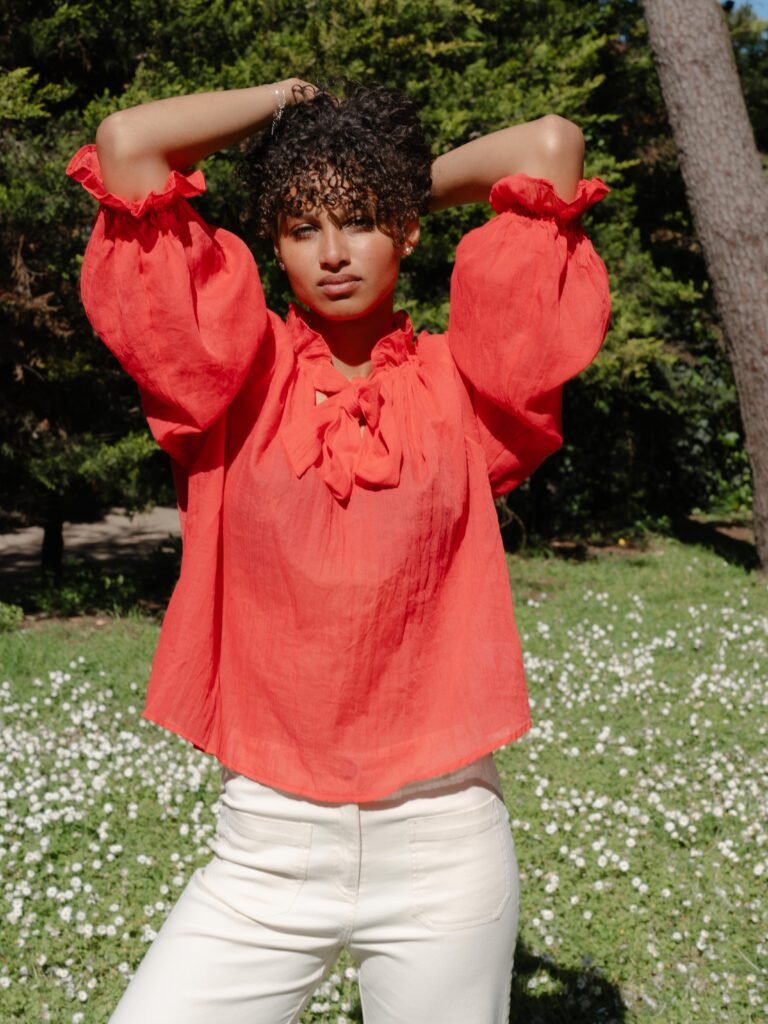 Blouse en voile de coton – Légèreté & élégance (Corail)